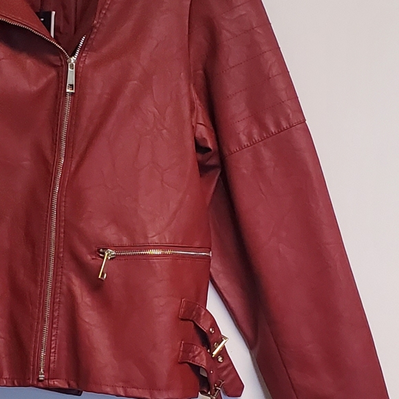 NWT ANA Red Faux Leather Lightweight Moto Biker Motorcycle Jacket 1X - Picture 5 of 10
